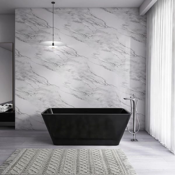 67 in. x 31 in. Freestanding Solid Surface Rectangle Soaking Bathtub For Bathroom in Matte Black