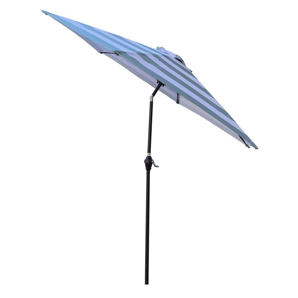 9 ft. Steel Market Patio Umbrella in Ice Blue Stripe with Crank and Tilt