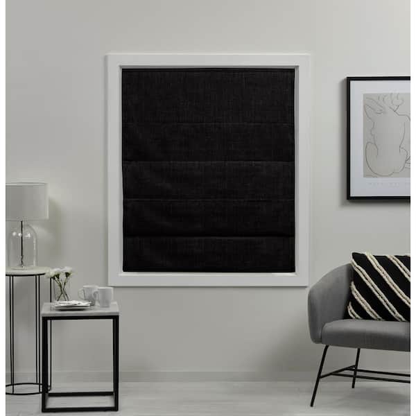 Acadia Black Cordless Total Blackout Roman Shade 31 in. W x 64 in. L