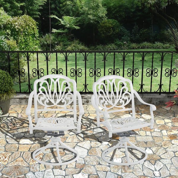 Elegant White Cast Aluminum 360° Swivel Dining Chair for Outdoor Use（set of 2)