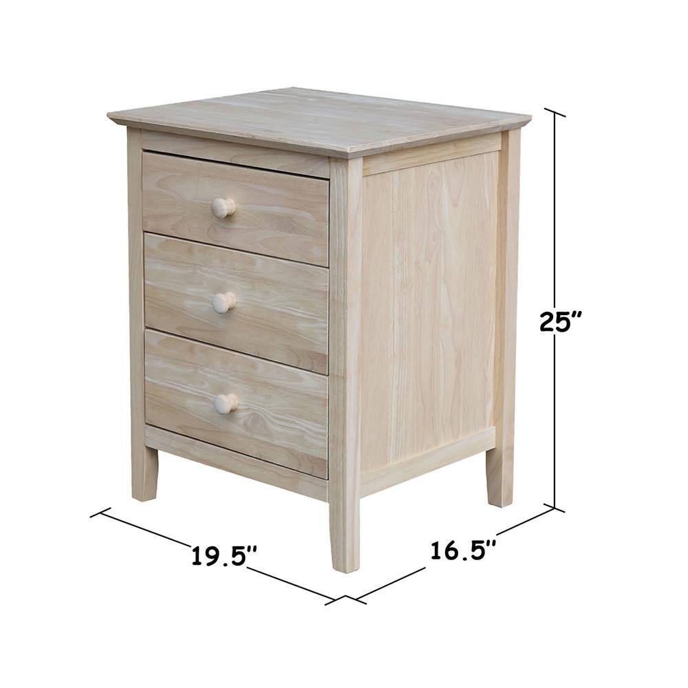Classic Solid Wood 3-Drawer Nightstand in Unfinished Parawood