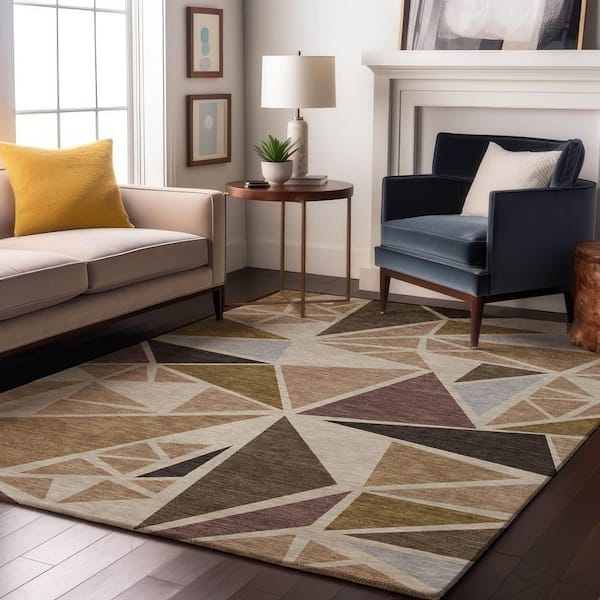 Mayfield Premium Machine Washable Abstract AMF1039 Beige 8 ft. x 10 ft. Area Rug