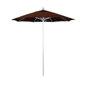 7.5 ft. Silver Aluminum Commercial Market Patio Umbrella with Fiberglass Ribs and Push Lift in Bay Brown Sunbrella