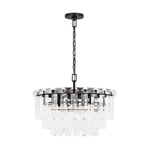 Arden 24.125 in. W x 17.375 in. H 10-Light Aged Iron Indoor Dimmable Medium Chandelier with Textured Glass Panels