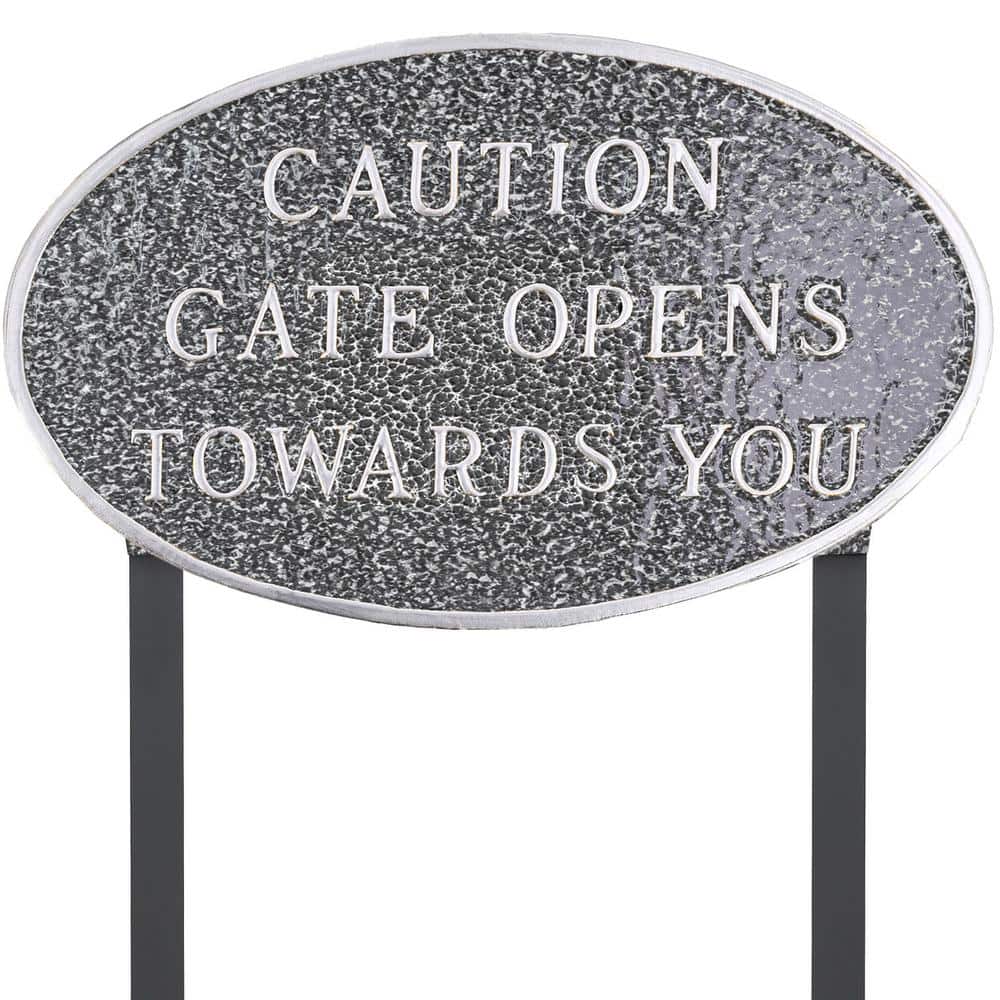 10 in. x 18 in. Large Oval Caution Gate Opens Towards You Statement Plaque Sign with Lawn Stakes - Swedish Iron price history on PriceWatchPro