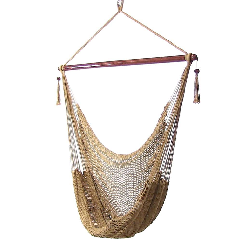 Outdoor Hammock Chair Swing for Reading, Hanging Swing for Indoor or Patio, 300 lb Capacity, Caribbean XL, Tan