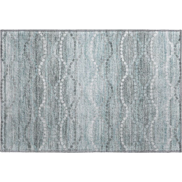Mayfield Premium Machine Washable Abstract AMF2030 Teal 2 ft. x 3 ft. Accent Rug