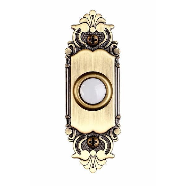 Defiant Wired LED Illuminated Doorbell Push Button, Antique Brass