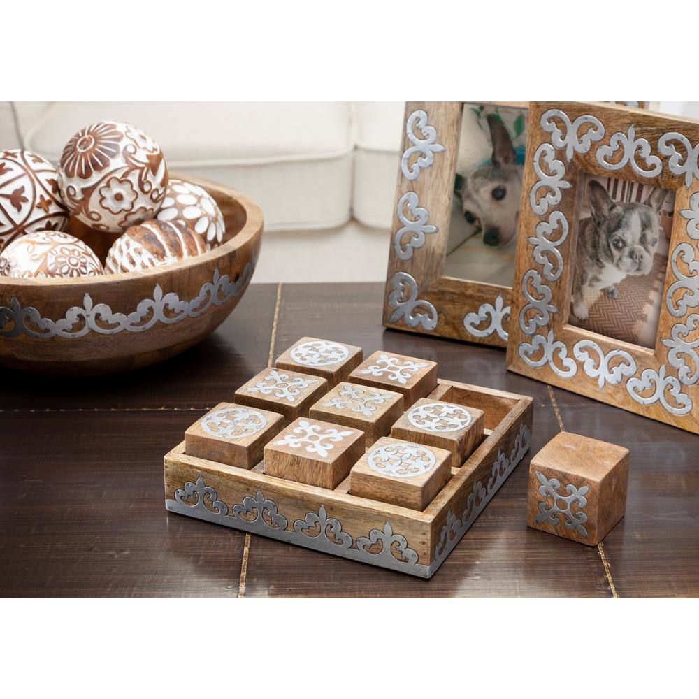Rustic Mango Wood and Metal Tic Tac Toe Game