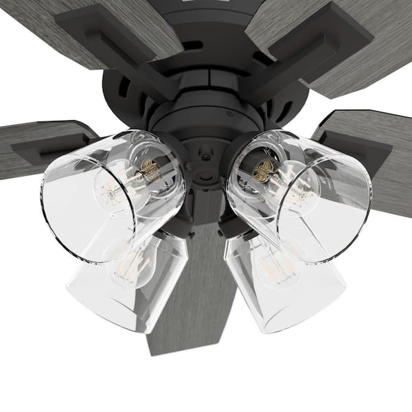 Hunter - Gatlinburg 52 in. Indoor Matte Black Ceiling Fan with Light Kit and Remote Included