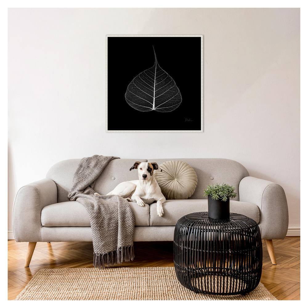 Minimalist Black and White Leaf Canvas with Beaded Frame
