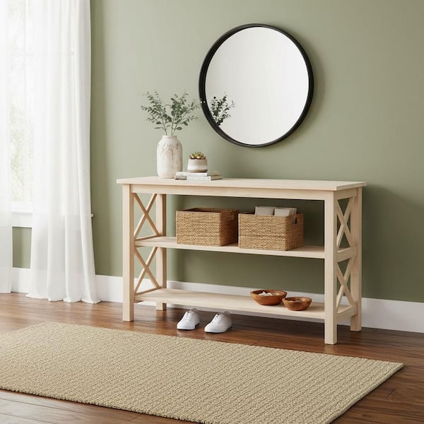 International Concepts Hampton 48 in. Unfinished Standard Rectangle Wood Console Table with Shelves
