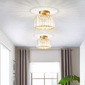 Modern 9 in. 1-Light Gold Semi Flush Mount Ceiling Light Crystal Fixture for Hallway Entryway Bedroom Bulbs Not Included