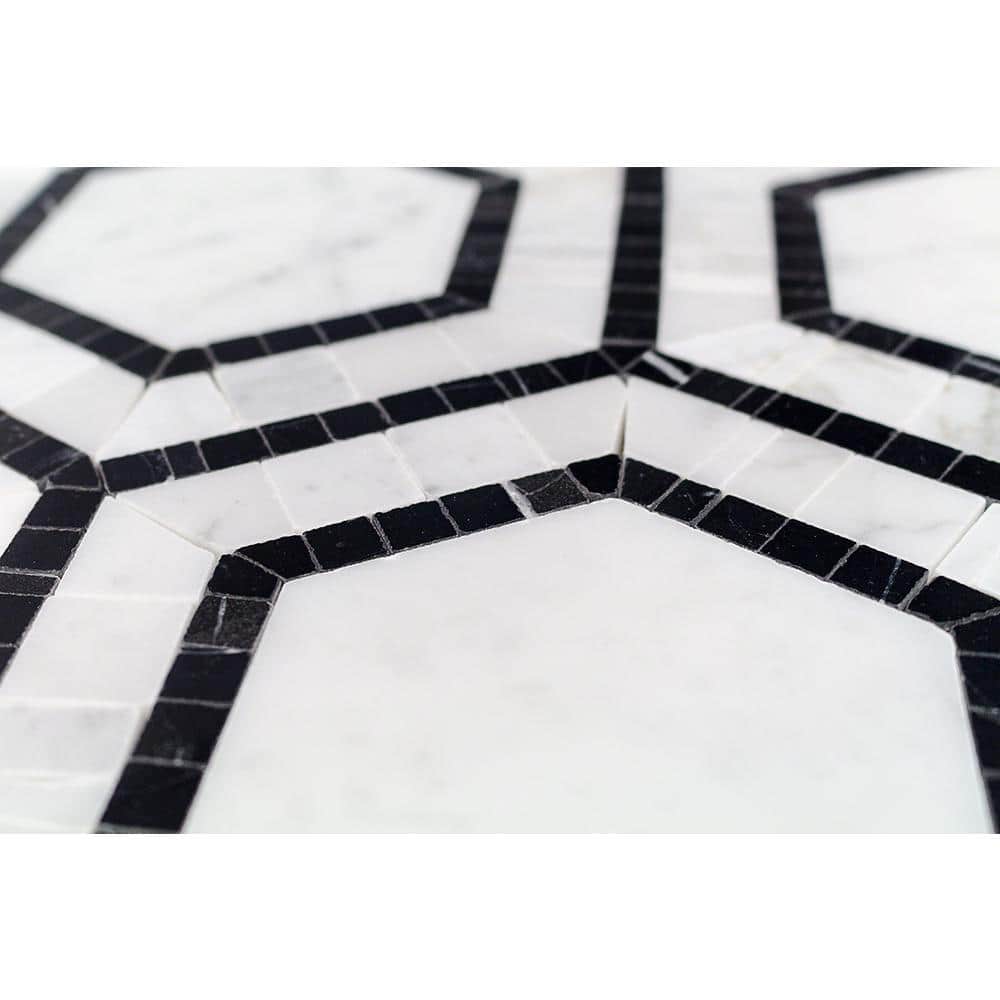 Nero Black and White Marble Hexagon Mosaic Tile