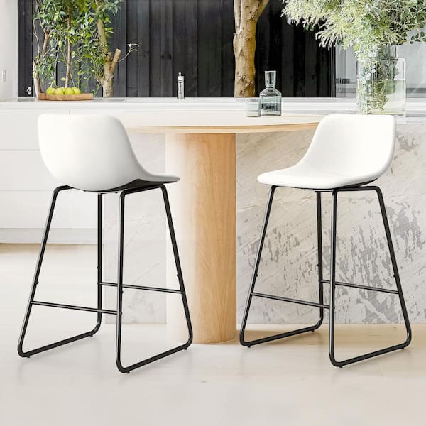 Breakfast Bar Stools Set of 2, Kitchen Island Counter Bar Stools with Backs  Bar Chair for Garden Home Industrial Style Bar Stools White PU Leather