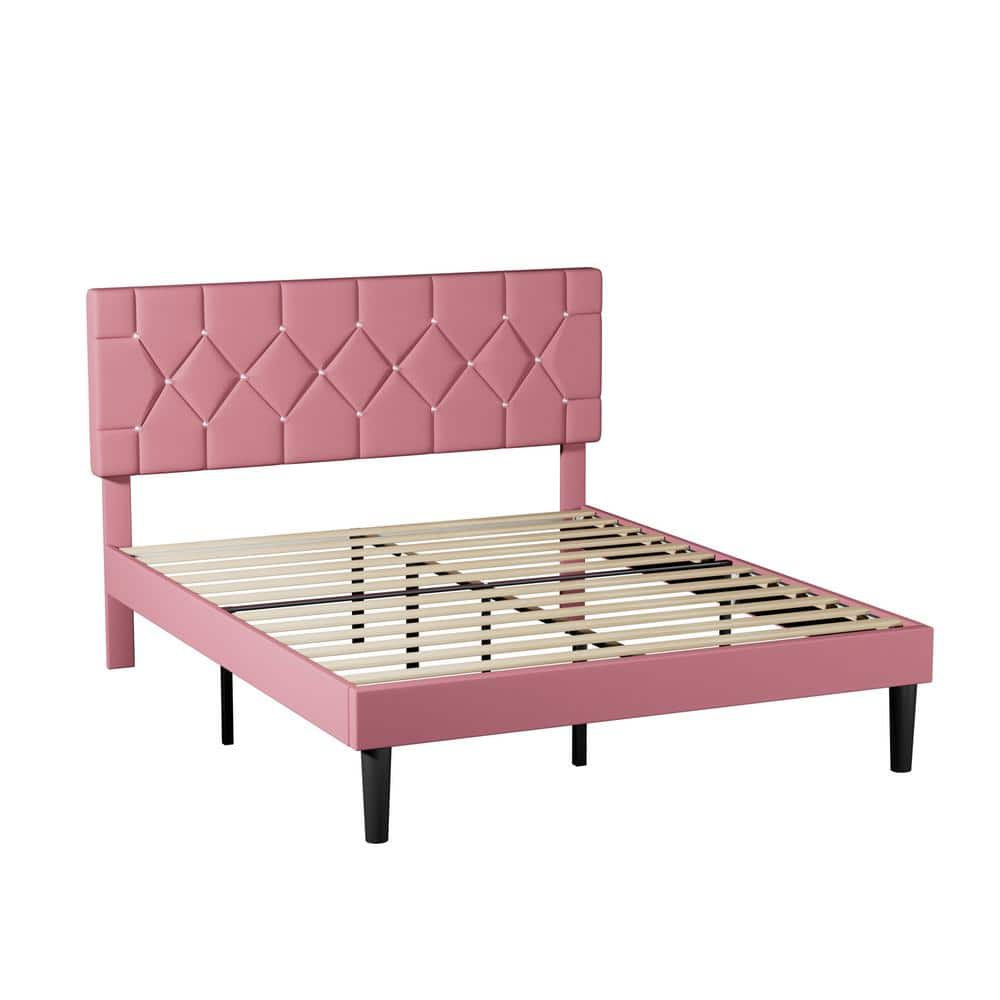 Upholstered Bed with Storage-3 Drawers, White Metal Frame Queen Platform Bed with Faux Leather Tufted Headboard