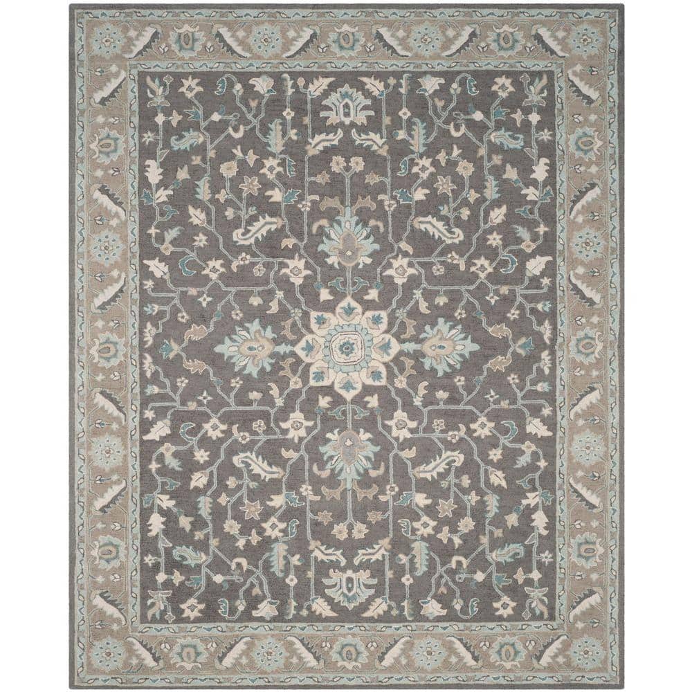 Gray Floral Hand-Tufted Wool 8' x 10' Area Rug