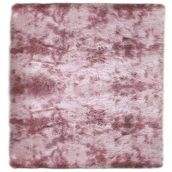 Latepis Plush Shag Pink 3 ft. x 3 ft. Solid Polyester Square Area Rug