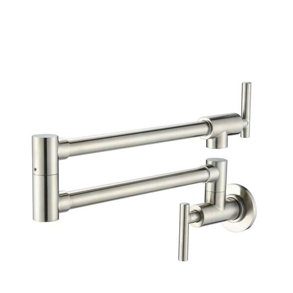 Unbranded Modern Wall Mount Pot Filler Faucet with Two Handle Kitchen Faucet in Brushed Nickel