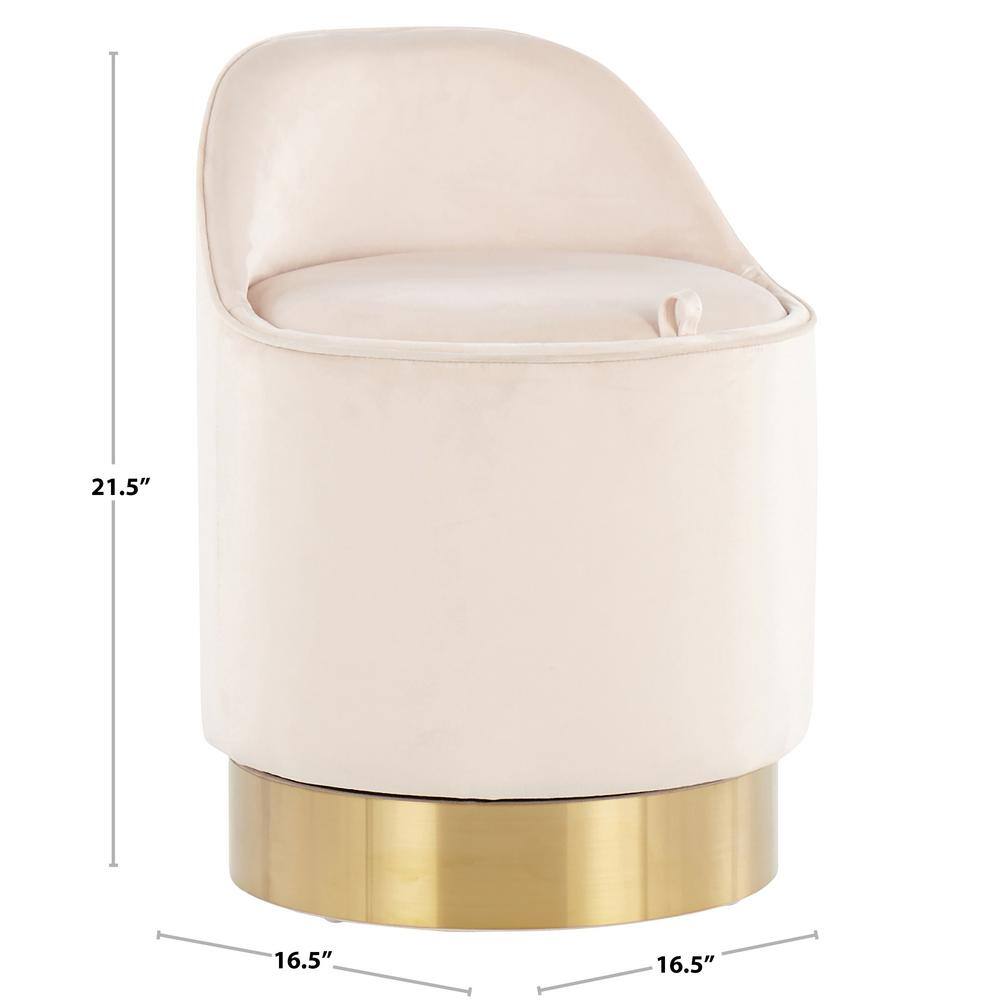 Luxurious White Velvet Vanity Stool with Gold Metal Base