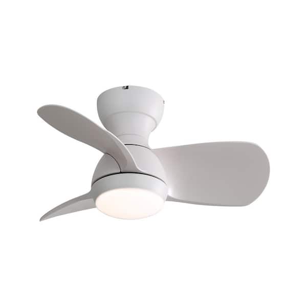 23 in. W Indoor White Small LED Ceiling Fan With 3 Color Dimmable and Remote Control, 3 White ABS Blades