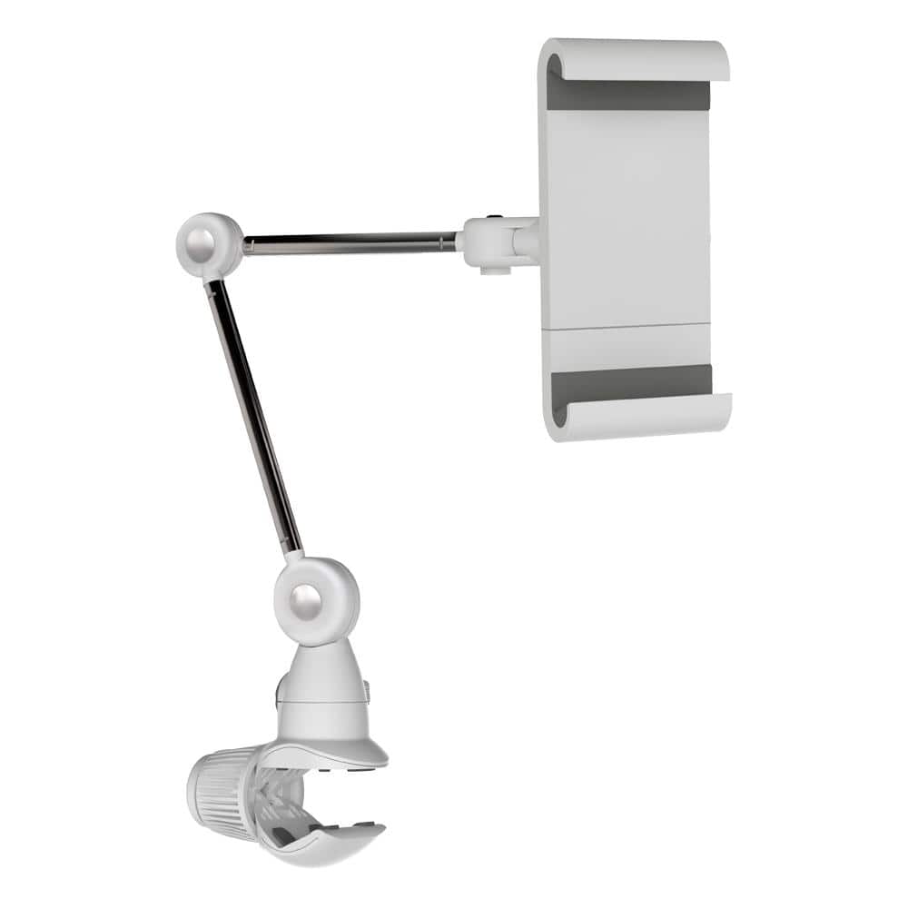 White and Silver Universal Multi-Position Tablet Mount with 360° Rotation
