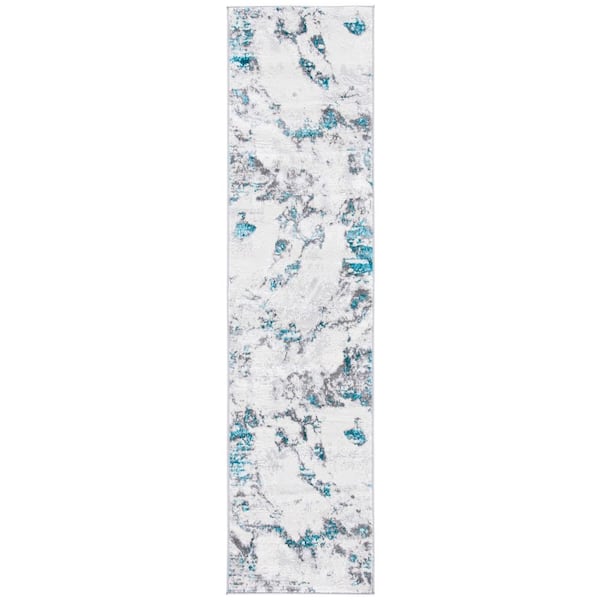 SAFAVIEH Amelia Gray/Turquoise 2 ft. x 8 ft. Abstract Distressed Runner Rug