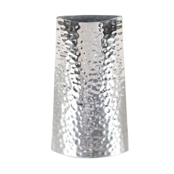 Litton Lane 14 in. Silver Hammered Stainless Steel Decorative Vase