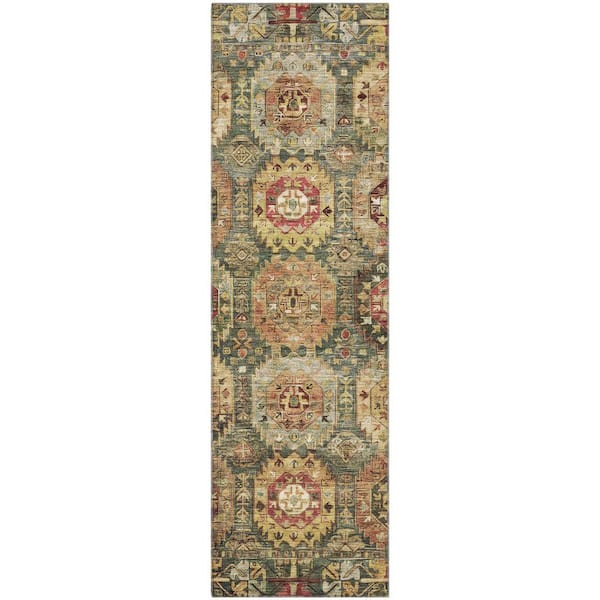 Mayfield Premium Machine Washable Abstract AMF2024 Aloe 2 ft. x 7 ft. Runner Rug