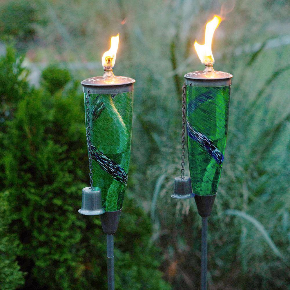 Genesis Green Blown Glass Outdoor Oil Torch with Steel Stake