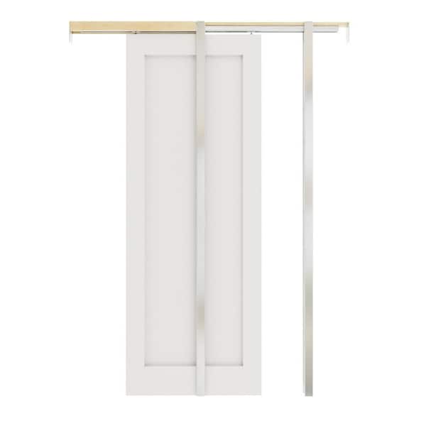 ARK DESIGN 28 in. x 80 in. Paneled Blank White Primed Wood Sliding Pocket Door with Steel Frame and Hardware (Soft Close Included)