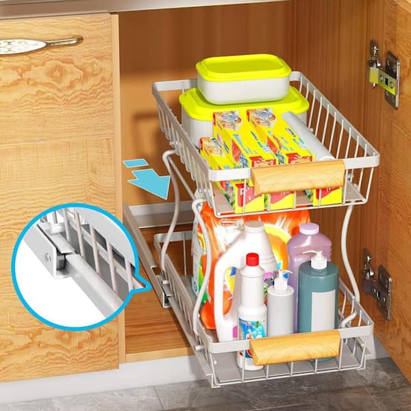 1pc Under Sink Organizer With Sliding Basket, 2-layer Storage Cabinet For  Bathroom Sink And Kitchen, Black