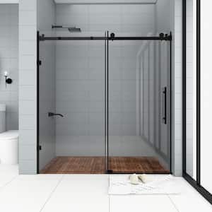 60 in. W x 76 in. H Single Sliding Frameless Shower Door in Matte Black with Clear Tempered Glass