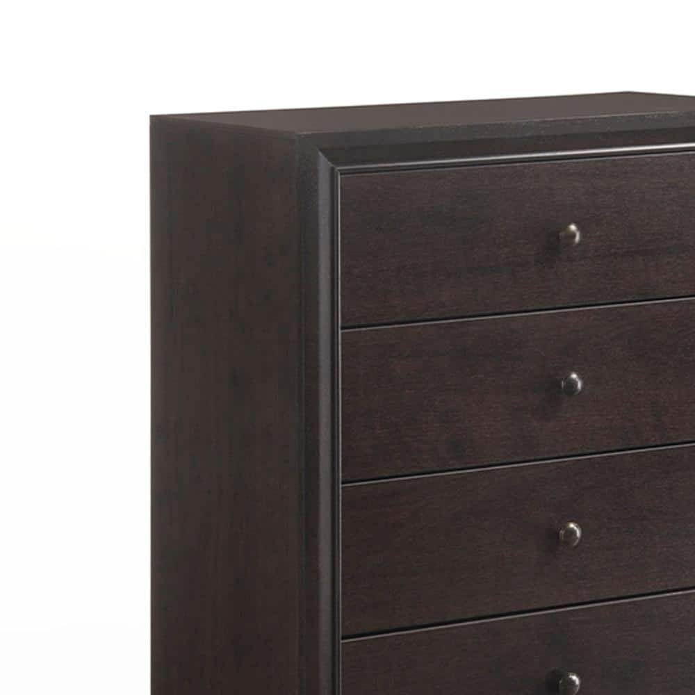 Wooden Chest with 5 Spacious Drawers Espresso Brown - Saltoro Sherpi