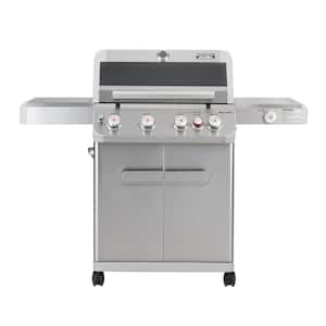 Mesa 4-Burner Propane Gas Grill in Stainless Steel with Broil Zone, Clear View Lid, Side Burner and LED Controls