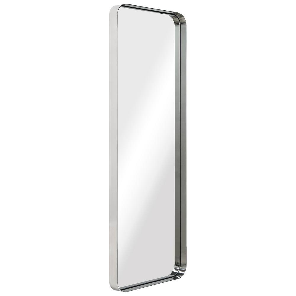 Sleek 48"x18" Polished Silver Stainless Steel Rectangular Wall Mirror