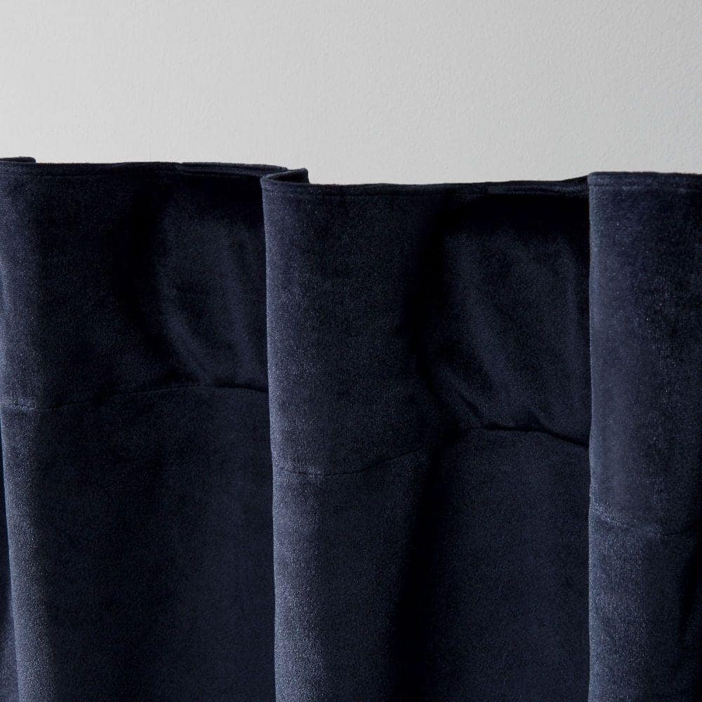 Navy Plush Velvet Light-Filtering Pleated Window Panel Pair