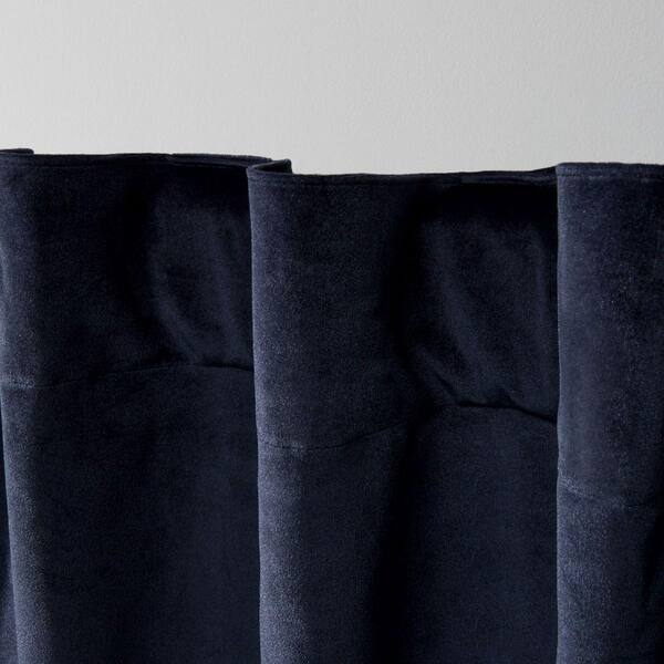 Velvet Navy Solid Light Filtering Hidden Tab / Rod Pocket Curtain, 52 in. W x 108 in. L (Set of 2)