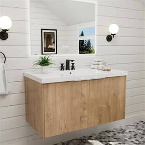 36 in. W x 18 in. D x 19.30 in. H Freestanding Bath Vanity in Imitative Oak with White Resin Sink and Top