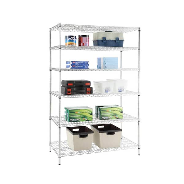 HDX - 6-Tier Commercial Grade Heavy Duty Steel Wire Shelving Unit in Chrome (48 in. W x 72 in. H x 24 in. D)