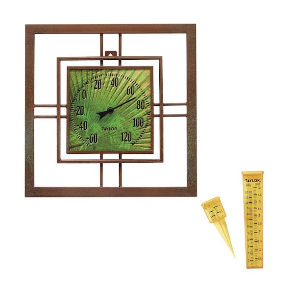 Taylor Precision Products Analog Glass Bamboo Thermometer and Rain Gauge