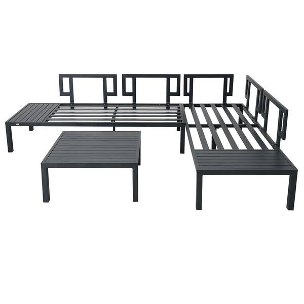 Eclipse Autumn Rust Aluminum with Canyon Bamboo Cushions 4 Piece Spring  Sofa Group + 50 x 28 in. Slat Top Coffee Table