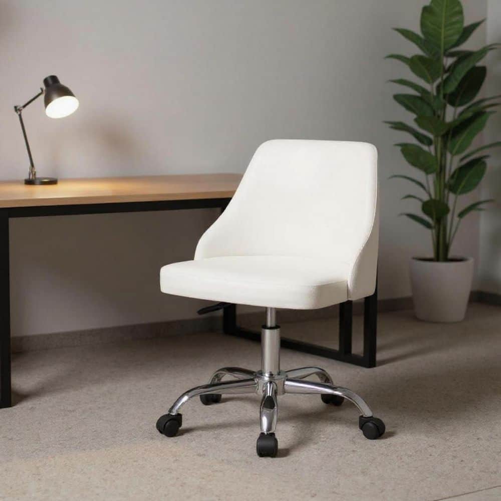 ホワイトダイニングチェア　キムウォンホ HomeRoots Faux Leather Ergonomic Chair in White Armless 2000554025