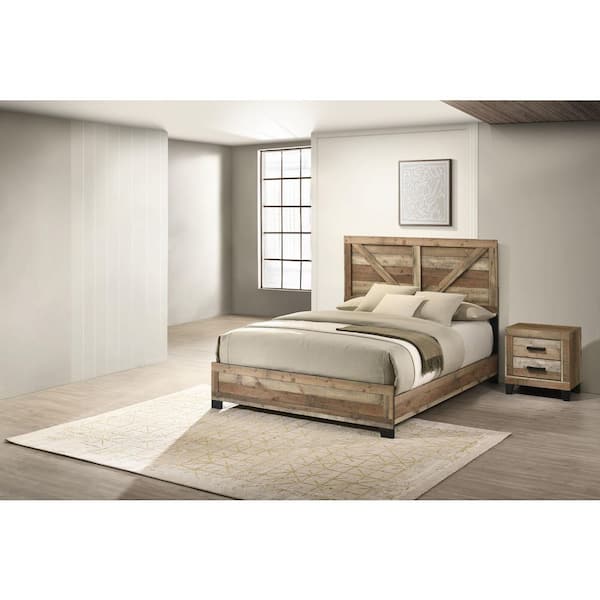 Cinna 2-Piece Weathered Brown Pine Color Wood Queen Bedroom Set With 1 Nightstand