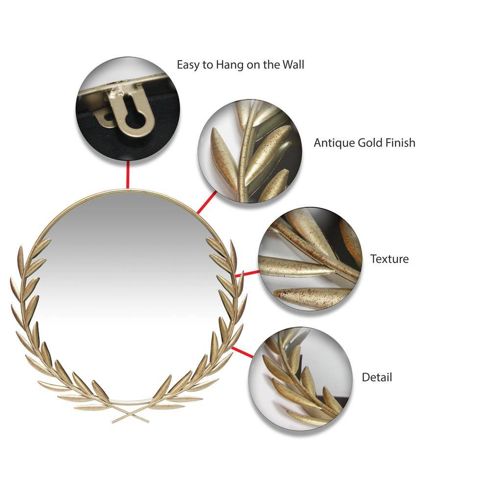 21" Gold Grecian Round Wall Mirror with Antique-Style Frame