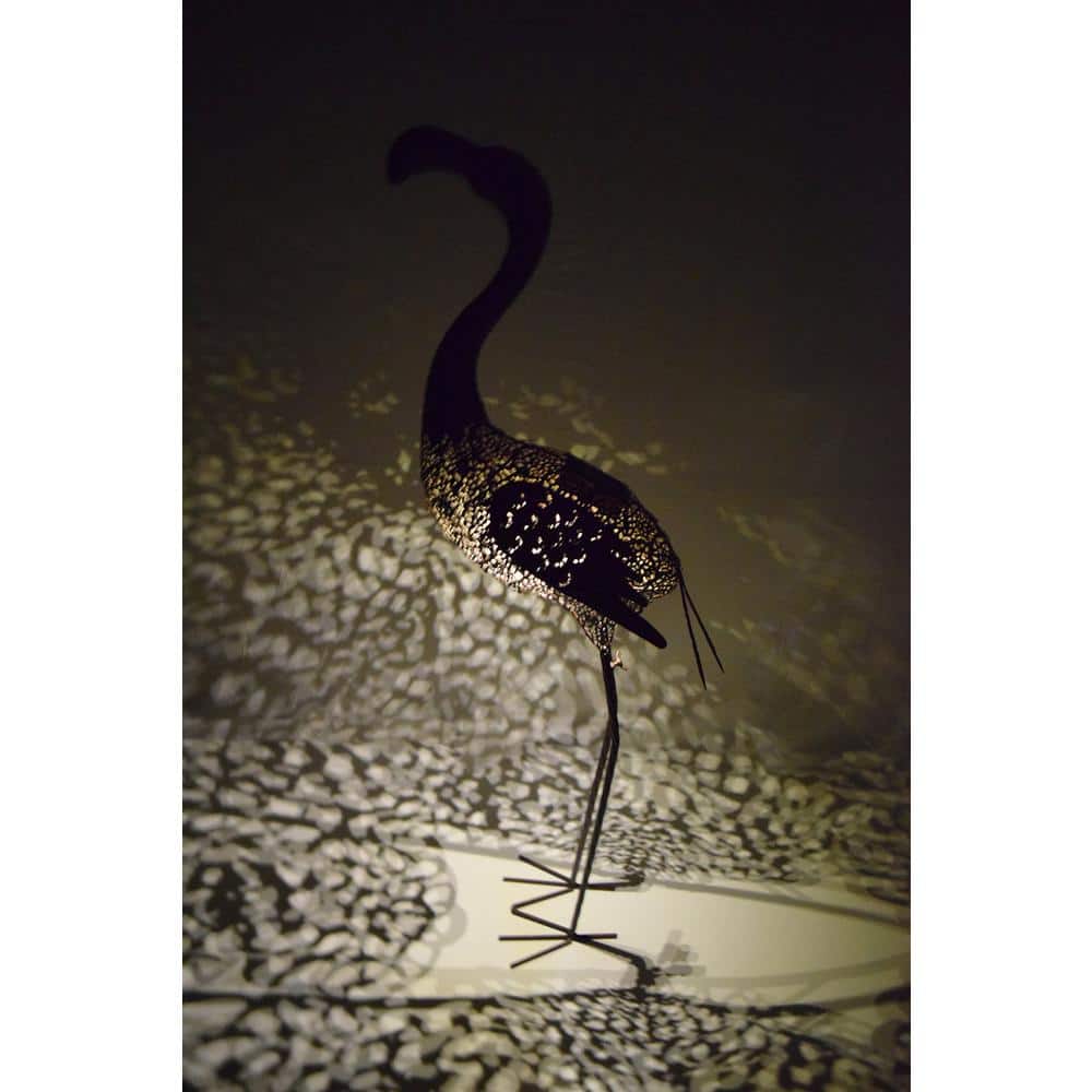40 in. Dark Brown Steel Flamingo Garden Sculpture with Solar Light