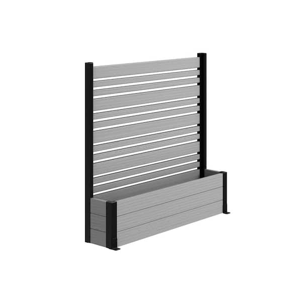 Enclo Privacy Screens Florence 3.7 ft. x 3.8 ft. x 1 ft. Ash Freestanding WoodTek Vinyl Privacy Screen and Planter Box Kit