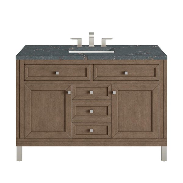 James Martin Vanities Chicago 48.0 in. W x 23.5 in. D x 33.8 in. H Single Bathroom Vanity Whitewashed Walnut and Parisien Bleu Top