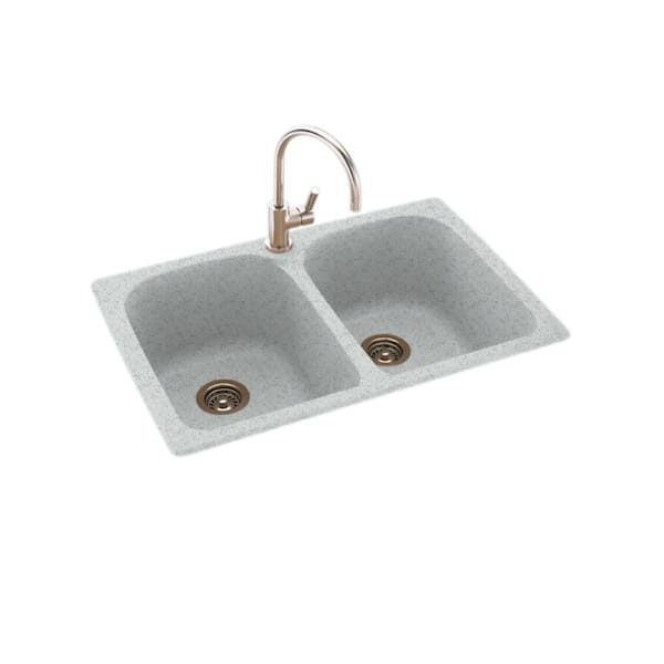 Swan Dual-Mount Solid Surface 33 in. x 22 in. 1-Hole 50/50 Double Bowl Kitchen Sink in Tahiti Gray