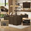 FUFU&GAGA 63 in. L-Shaped Brown Wood Grain Electric Adjustable Height Computer Desk with 3-Drawers, Memory Settings and Cabinet J-KF150254-01ab